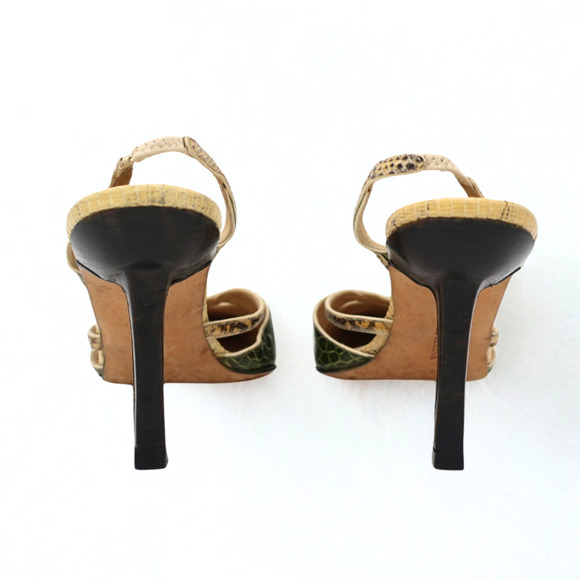 Manolo Blahnik Crocodile-Embossed Slingback Heels - Picture 3 of 3